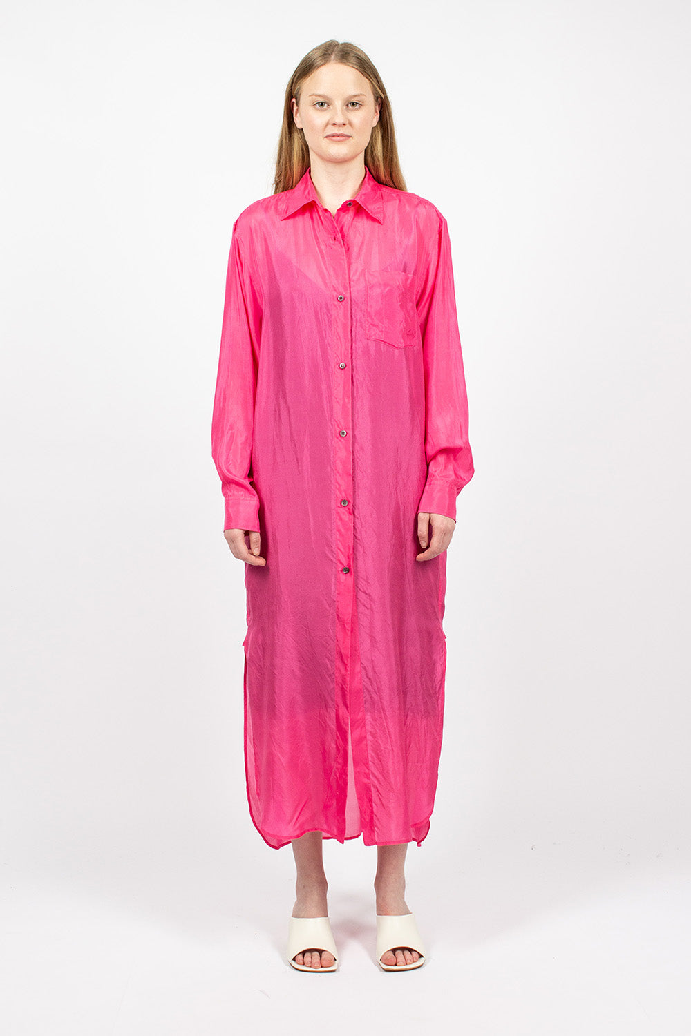 Silk Fuchsia Shirt Dress