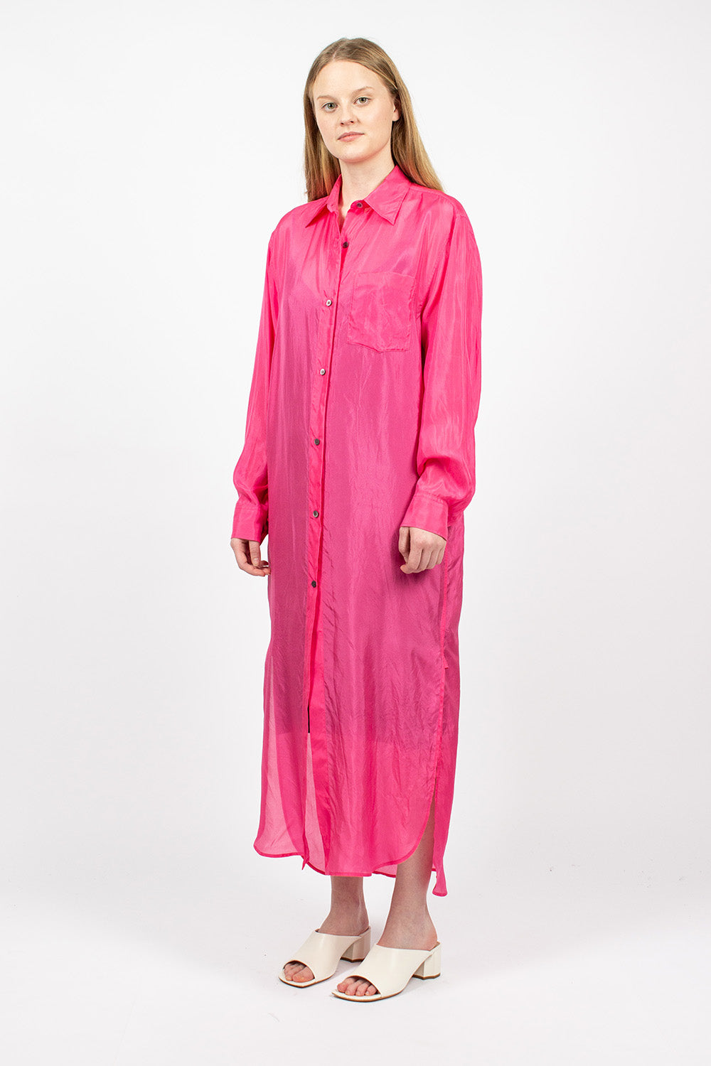 Silk Fuchsia Shirt Dress