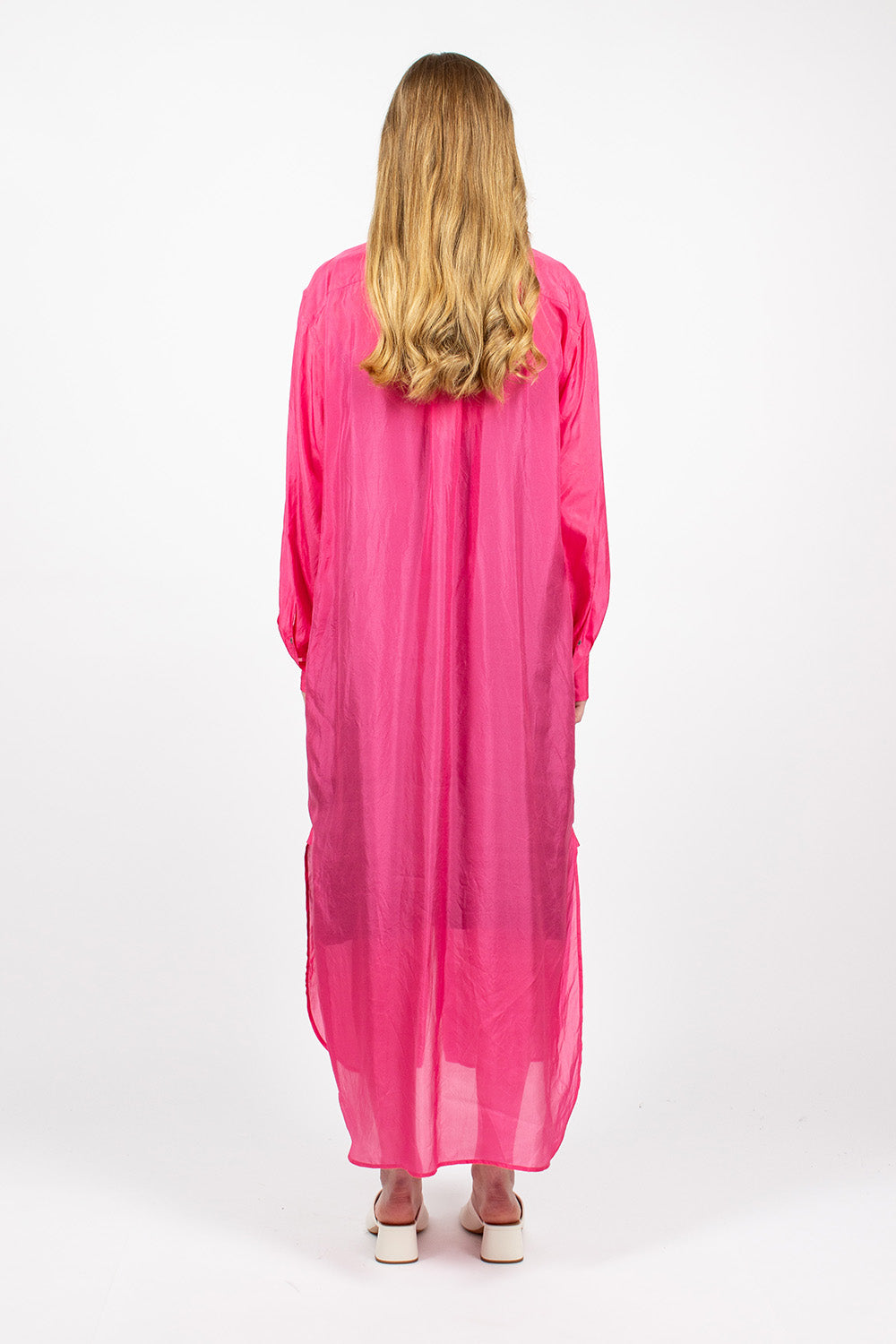 Silk Fuchsia Shirt Dress