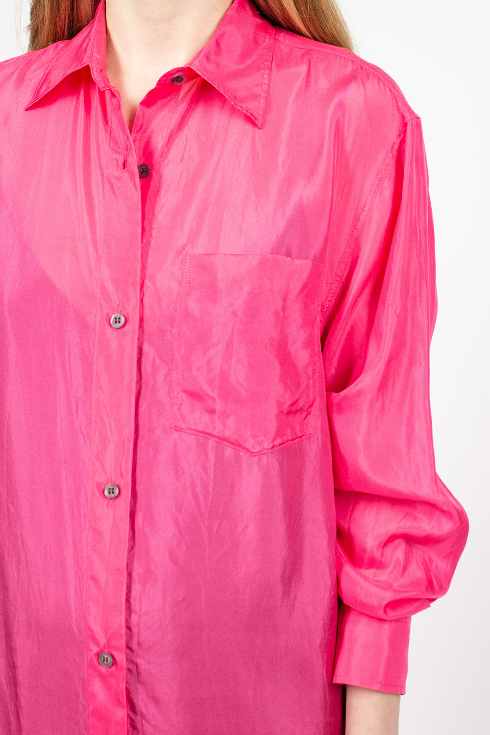 Silk Fuchsia Shirt Dress