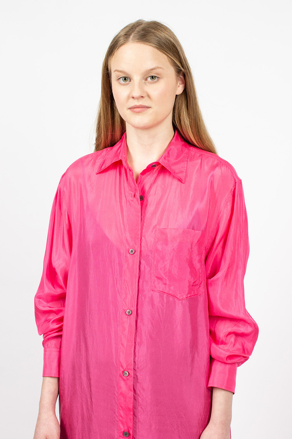 Silk Fuchsia Shirt Dress