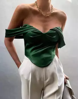 Silky Bustier with Ruched Off Shoulder