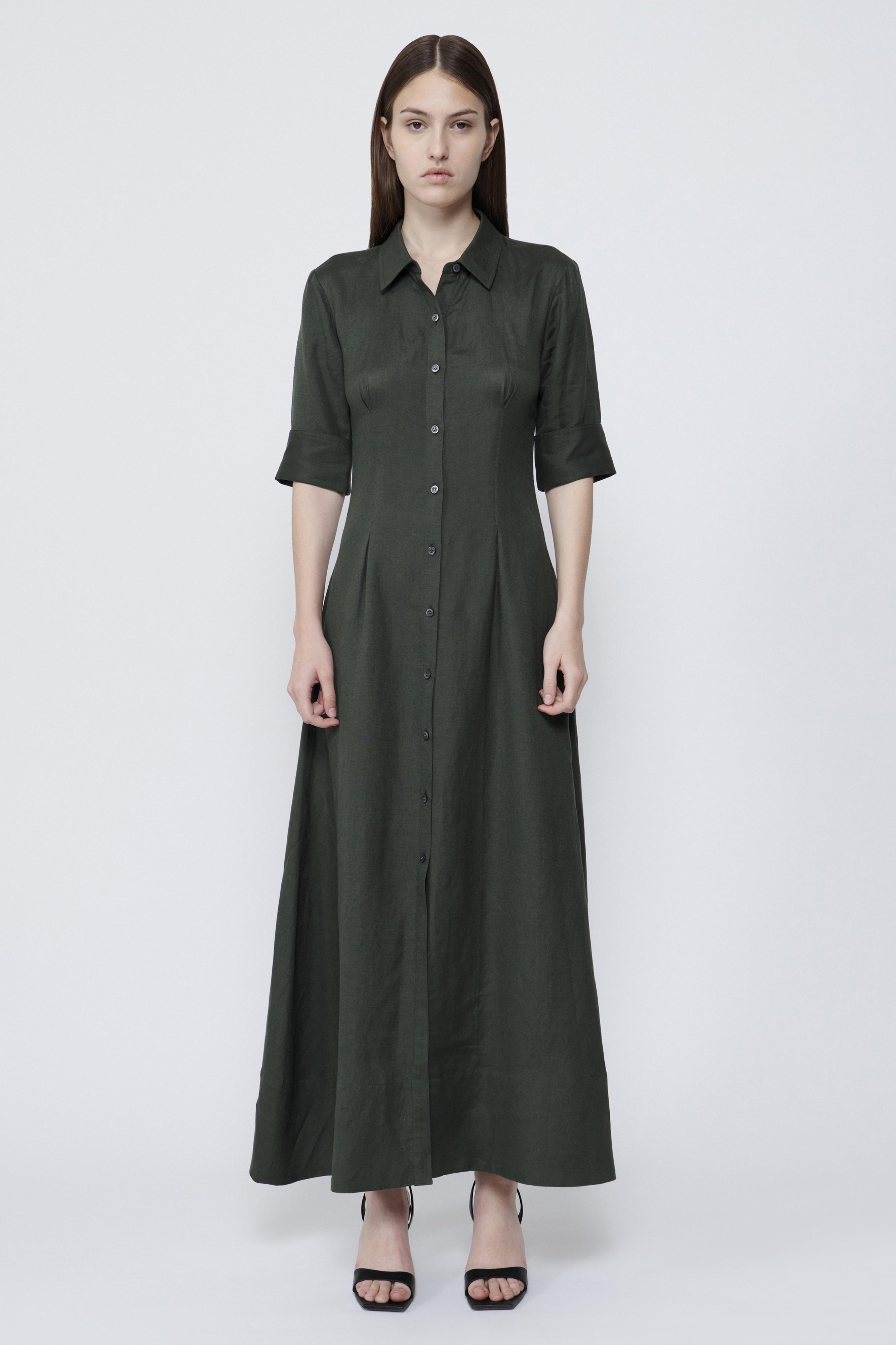 Simkhai Claudine Shirt Midi Dress Army