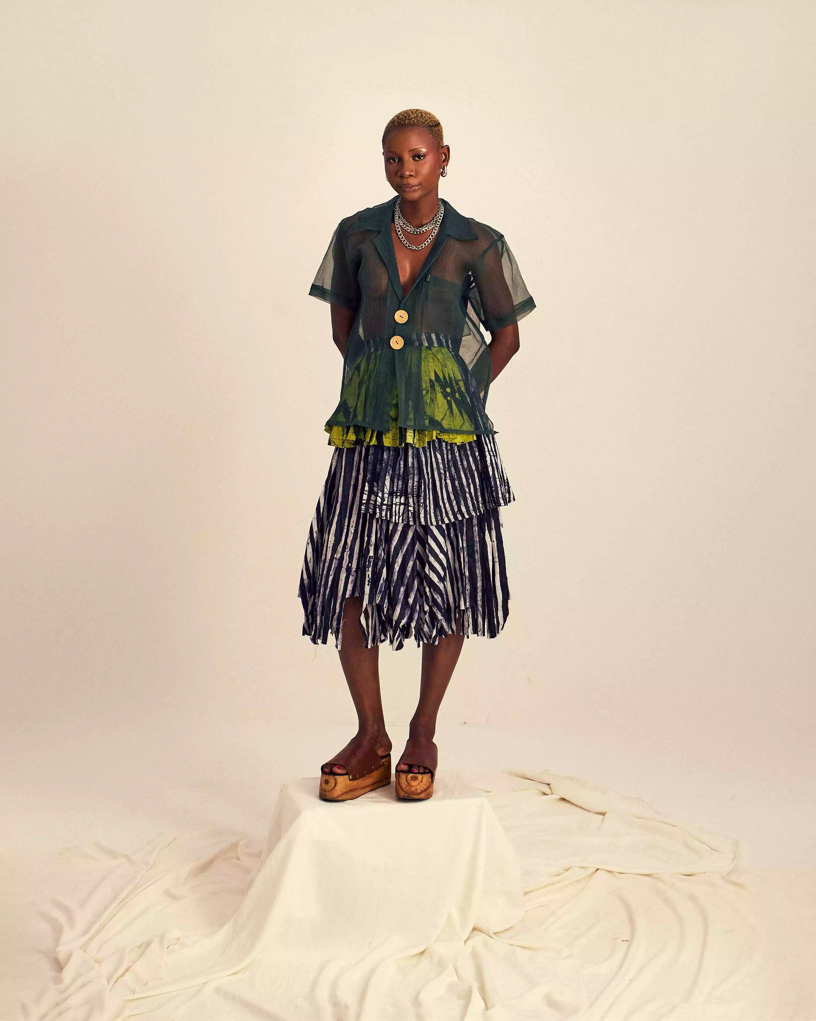 Sise Adire Pleated Skirt with Layered Design