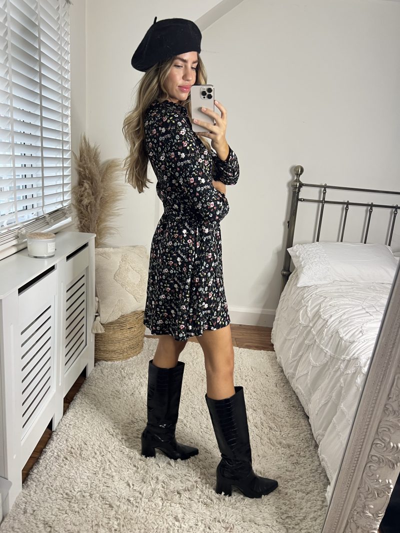 Slaytwins Cassie Black Floral Mini Shirt Dress