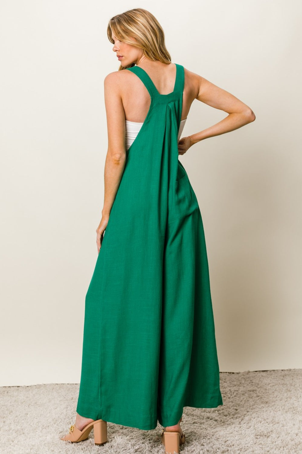 Sleeveless Wide Leg Jumpsuit - Texture