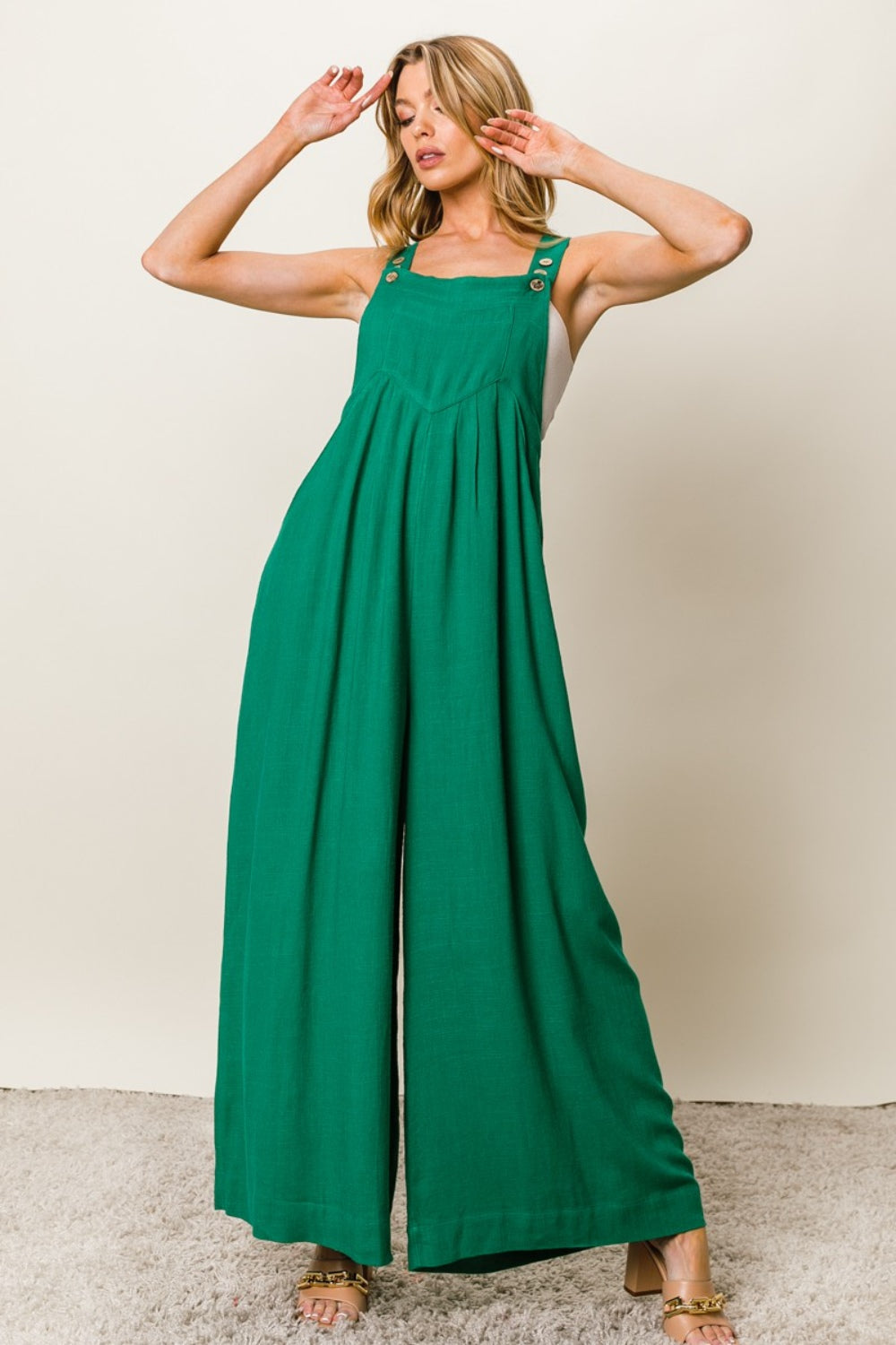 Sleeveless Wide Leg Jumpsuit - Texture