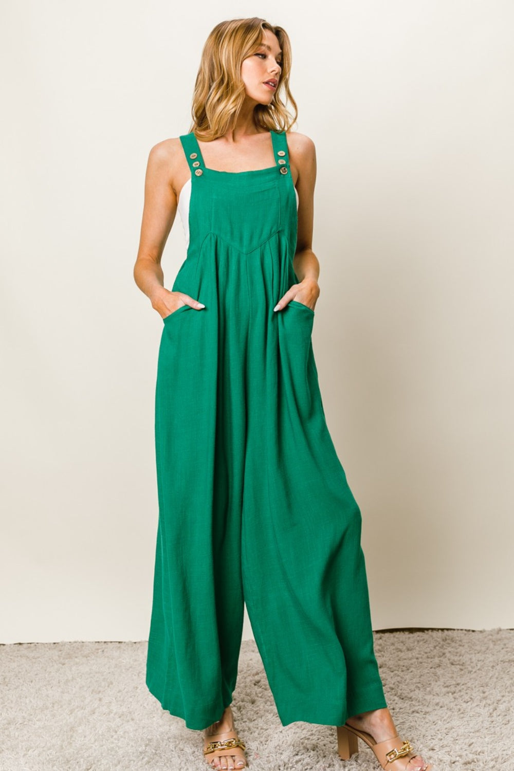 Sleeveless Wide Leg Jumpsuit - Texture