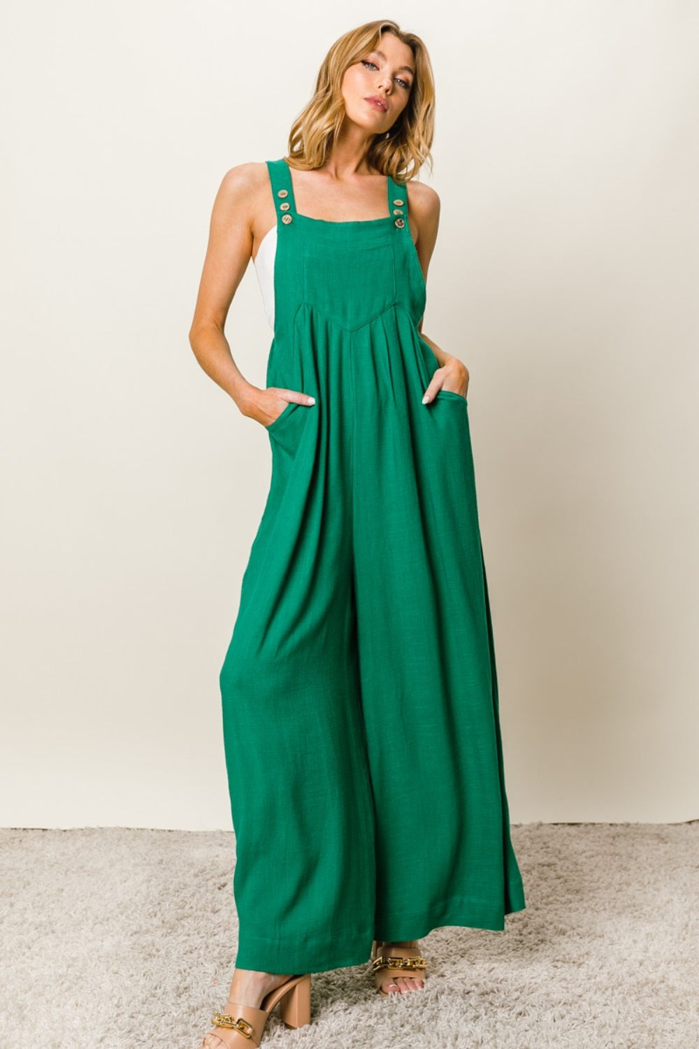 Sleeveless Wide Leg Jumpsuit - Texture