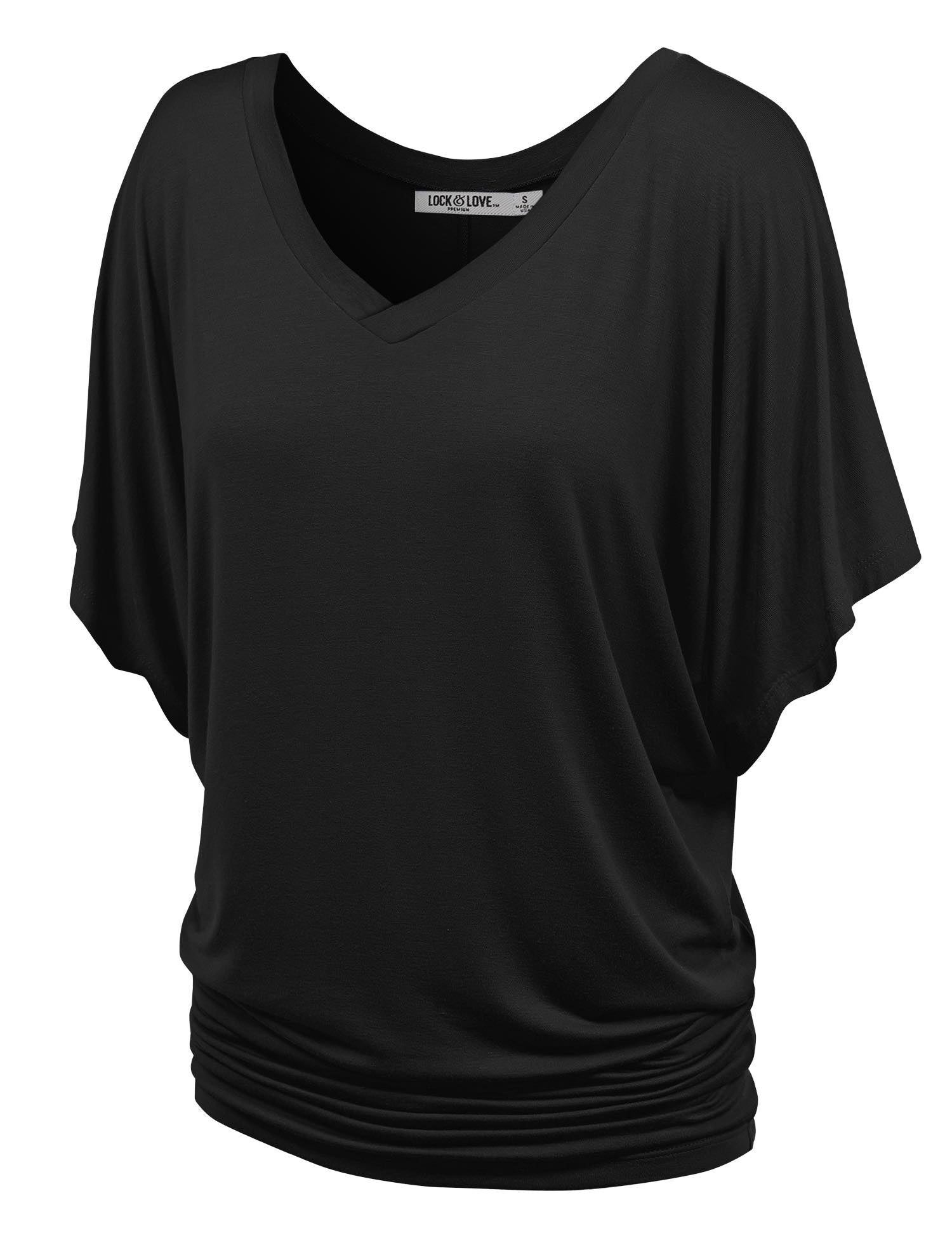 Solid Short Sleeve V Neck Dolman Top for Women