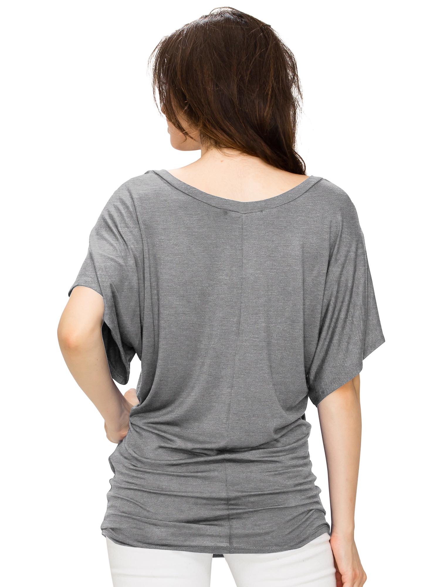 Solid Short Sleeve V Neck Dolman Top for Women