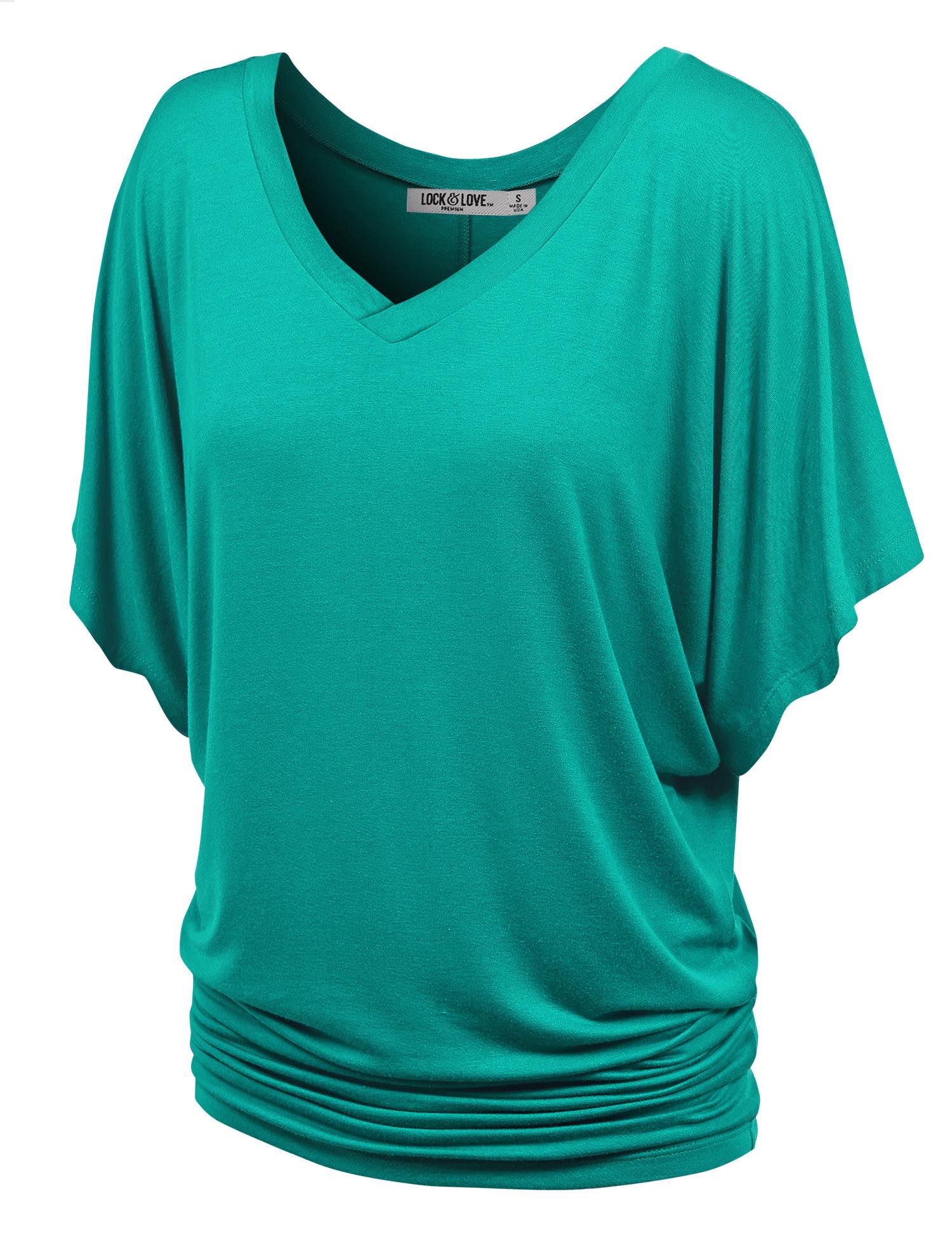 Solid Short Sleeve V Neck Dolman Top for Women