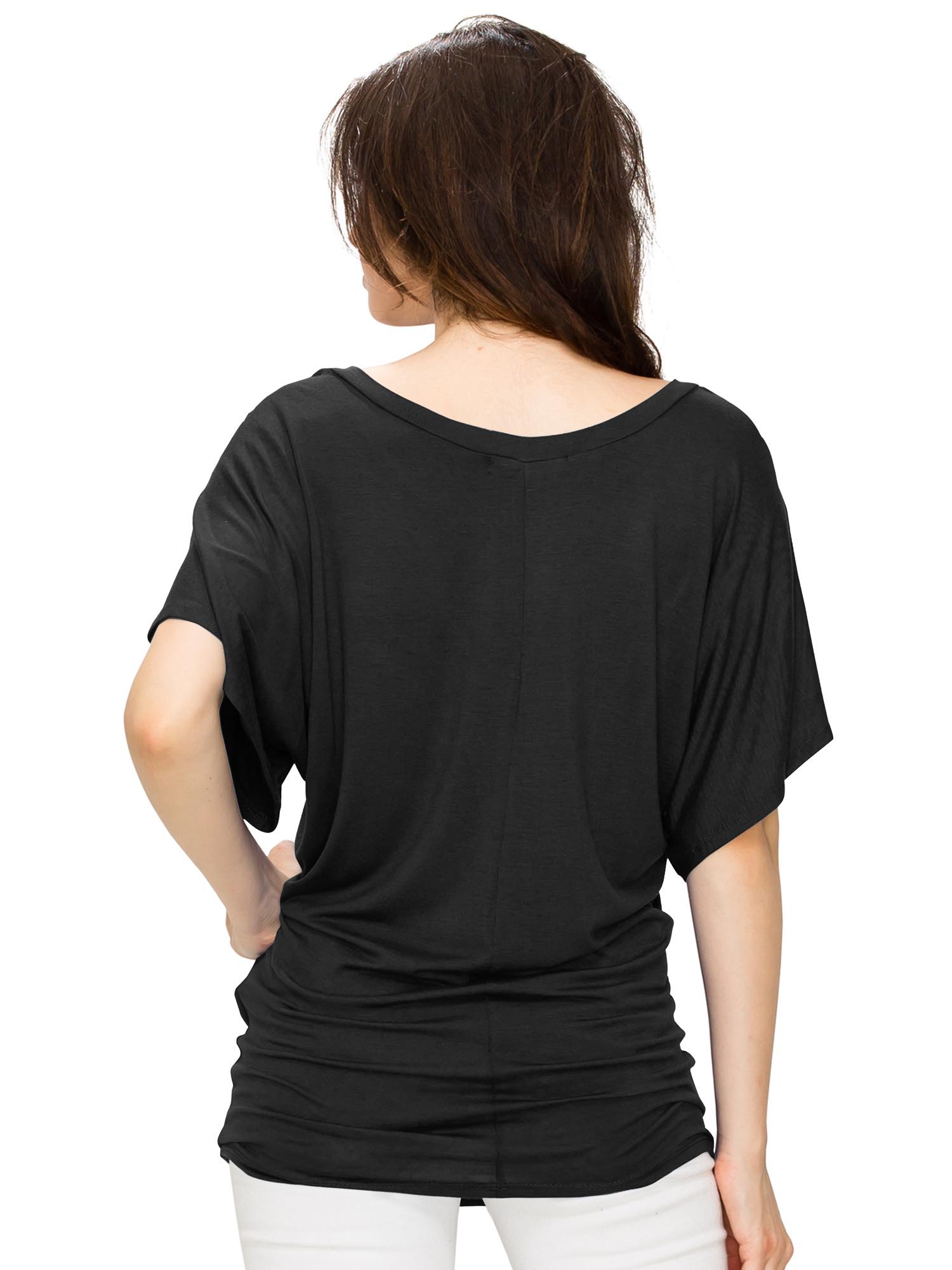 Solid Short Sleeve V Neck Dolman Top for Women