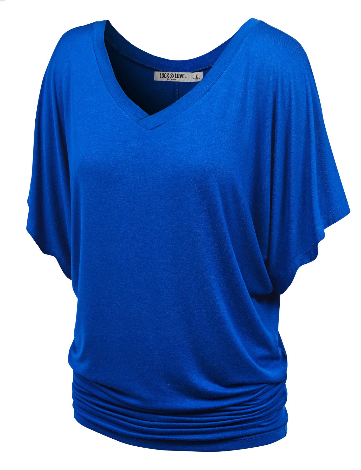 Solid Short Sleeve V Neck Dolman Top for Women