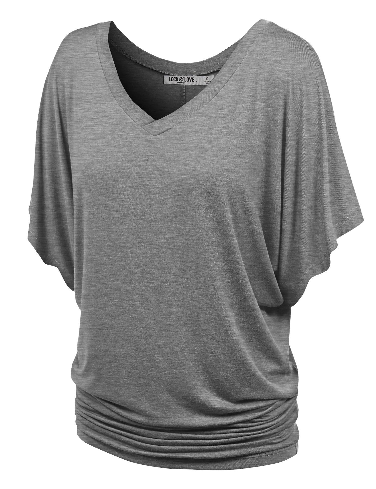 Solid Short Sleeve V Neck Dolman Top for Women