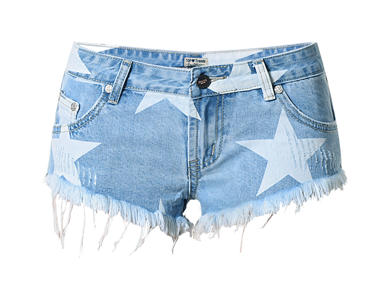 Star Print Denim Shorts with Tassels