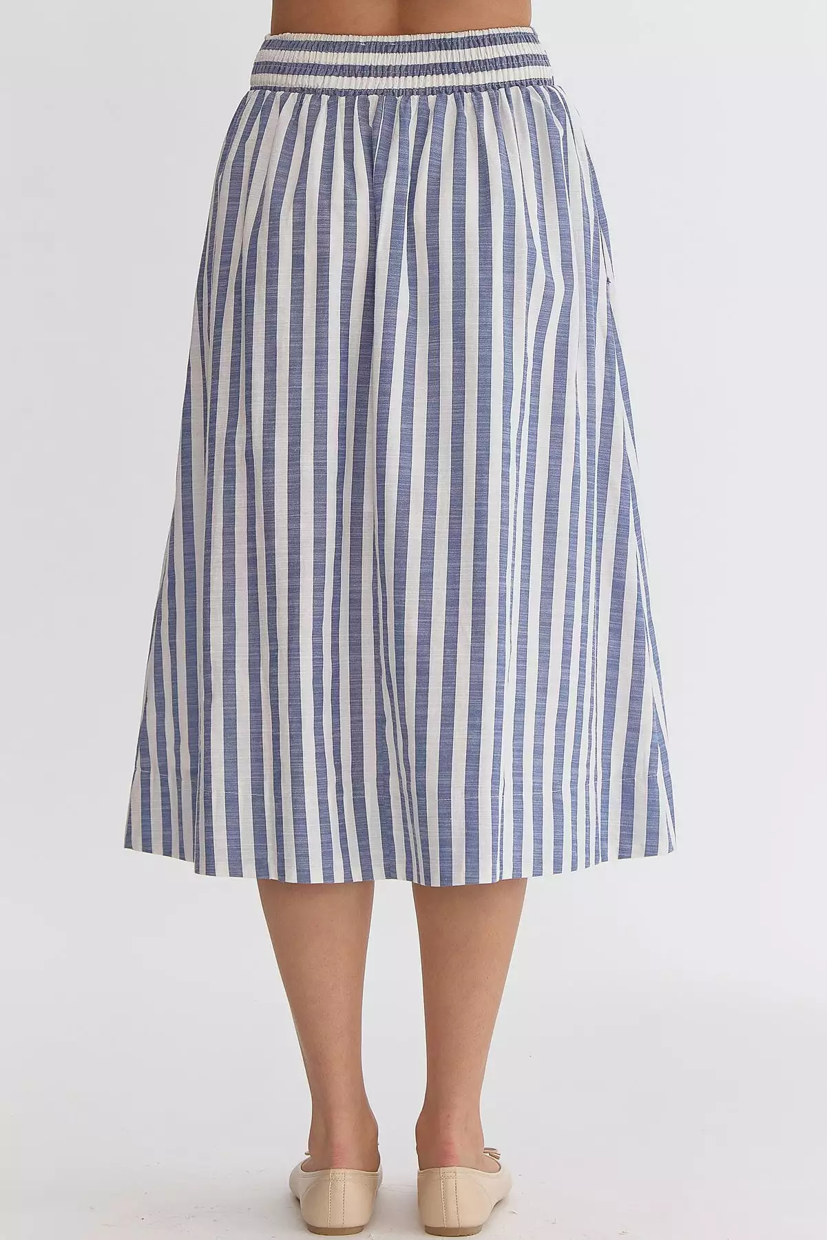 Striped High-Waisted Midi Skirt