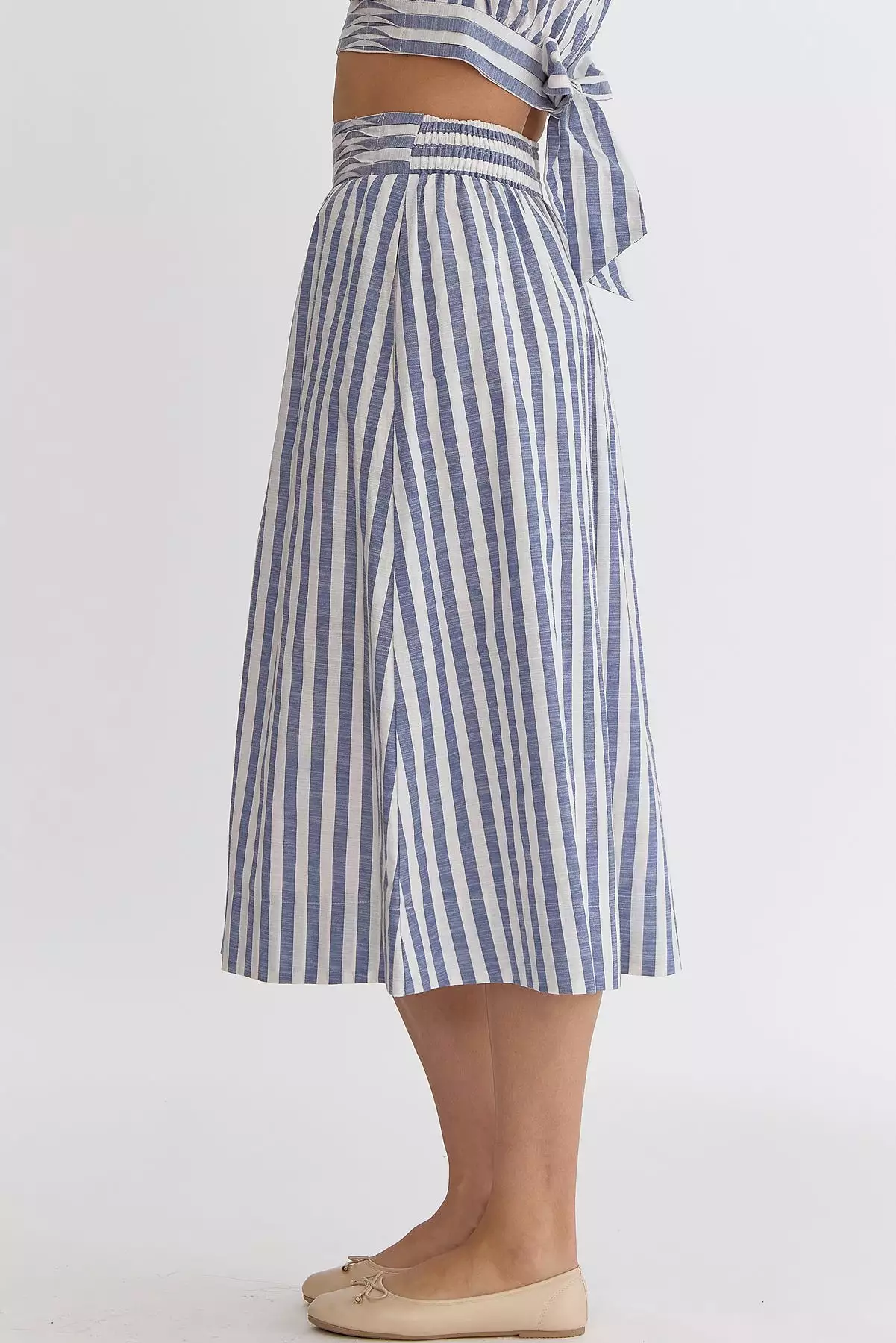 Striped High-Waisted Midi Skirt