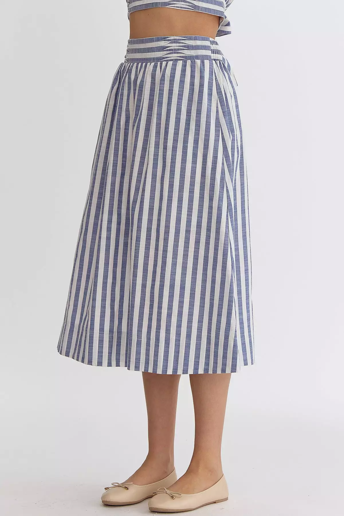 Striped High-Waisted Midi Skirt