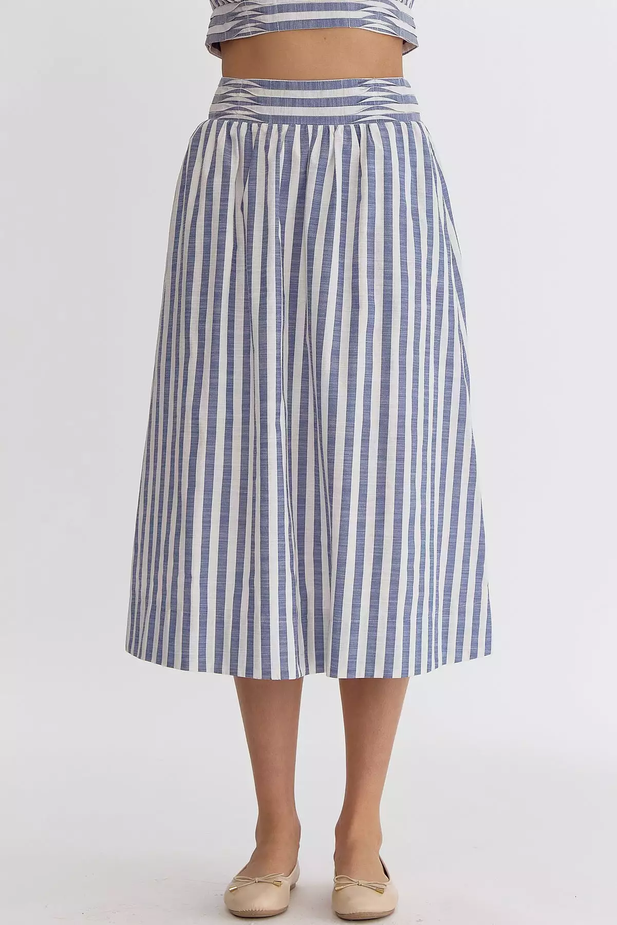 Striped High-Waisted Midi Skirt