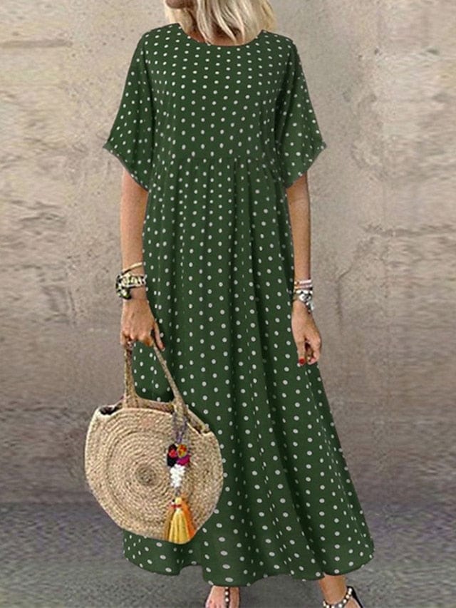 Stylish Maxi Dress for Women in Green, Blue, and Yellow - Elegant, Versatile, and Short Sleeved