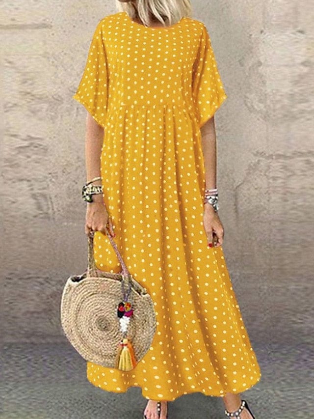 Stylish Maxi Dress for Women in Green, Blue, and Yellow - Elegant, Versatile, and Short Sleeved