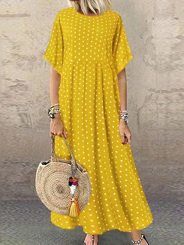 Stylish Maxi Dress for Women in Green, Blue, and Yellow - Elegant, Versatile, and Short Sleeved