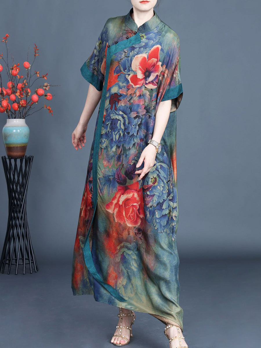 Summer Floral Vintage Dress | SC1005 | Women's Spliced Robe Dress