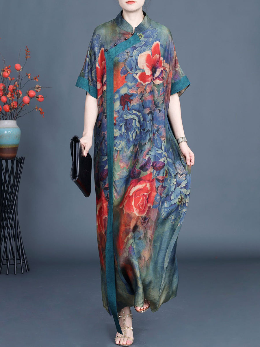 Summer Floral Vintage Dress | SC1005 | Women's Spliced Robe Dress