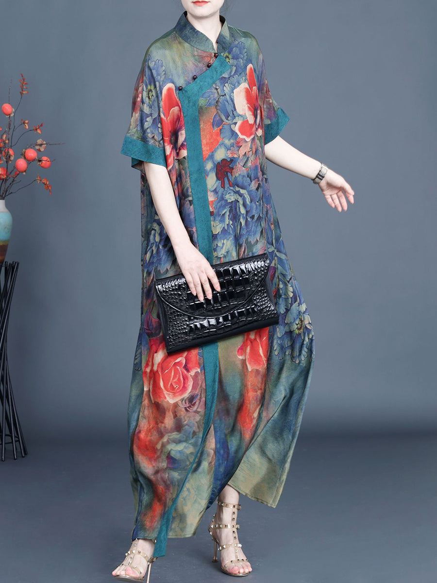 Summer Floral Vintage Dress | SC1005 | Women's Spliced Robe Dress