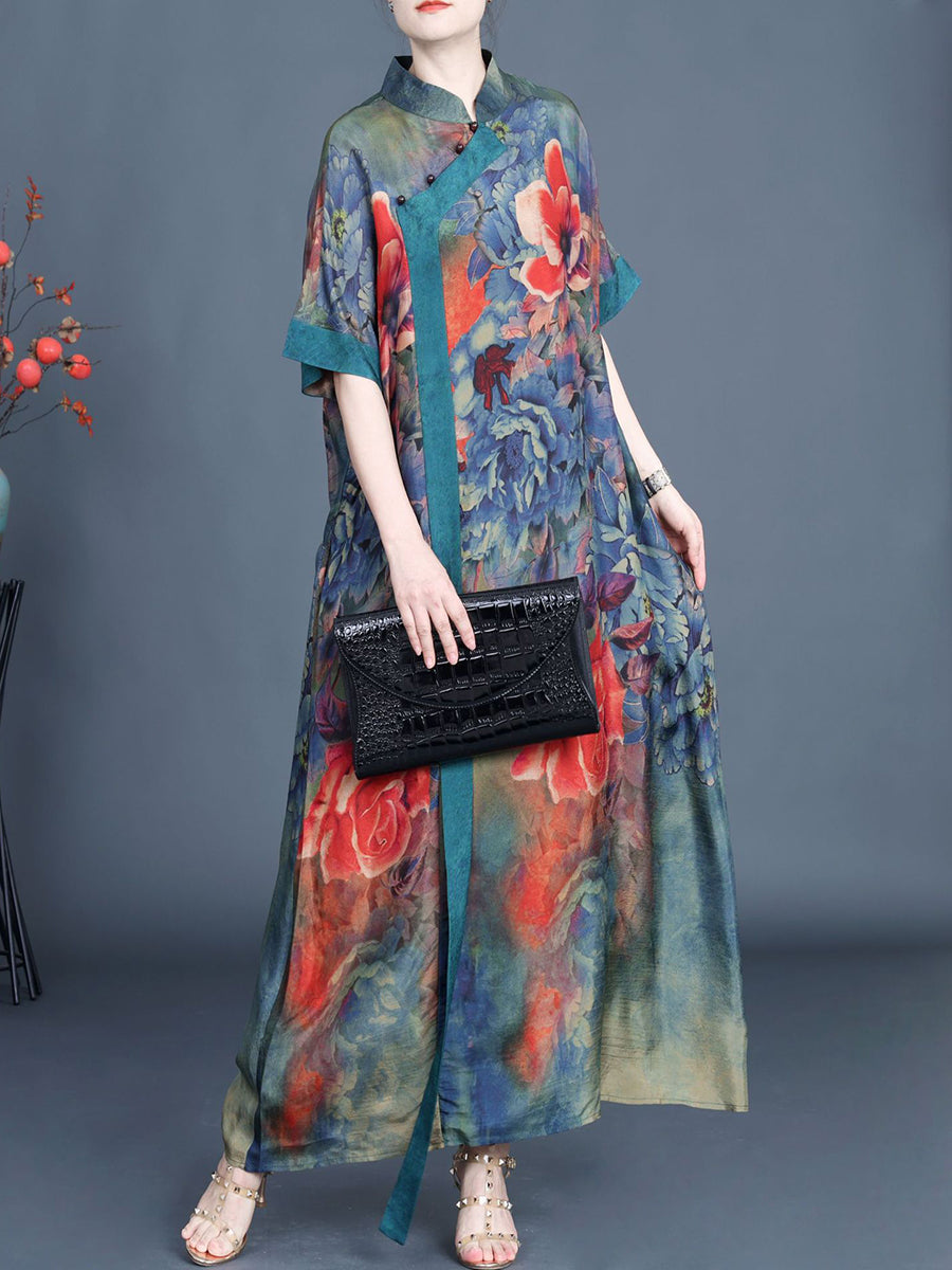 Summer Floral Vintage Dress | SC1005 | Women's Spliced Robe Dress