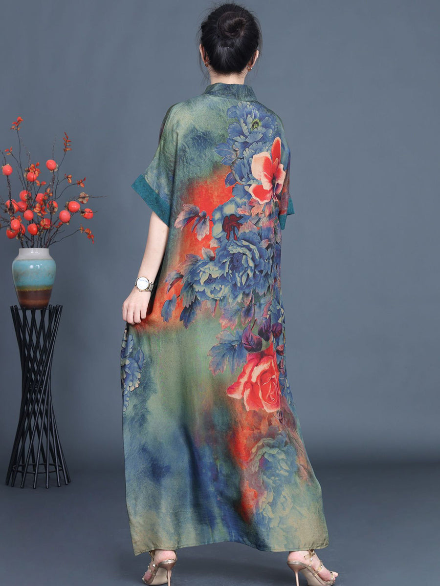 Summer Floral Vintage Dress | SC1005 | Women's Spliced Robe Dress