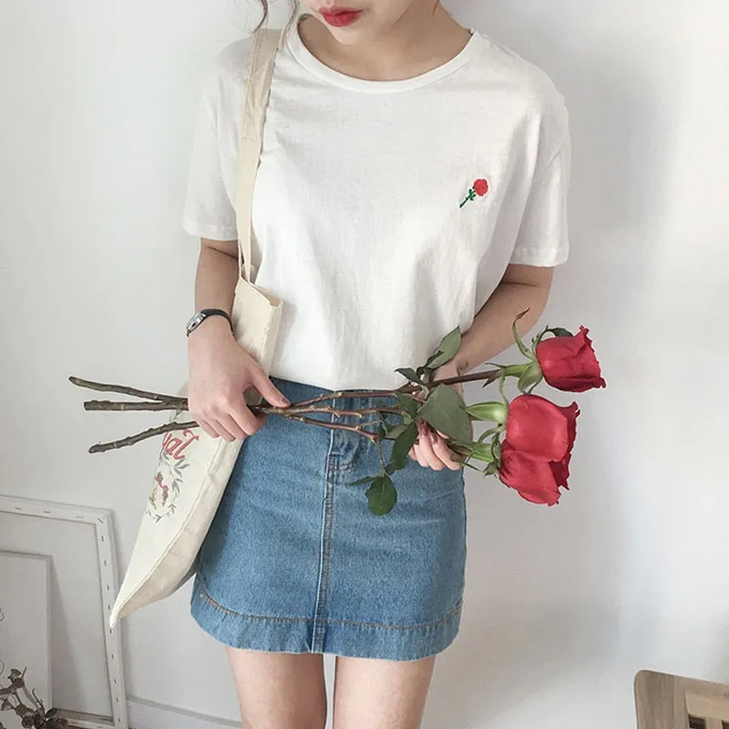 Cute Avocado Embroidery Short Sleeve T-shirt for Women - Summer Style