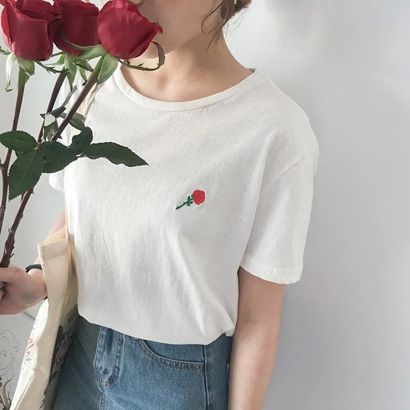 Cute Avocado Embroidery Short Sleeve T-shirt for Women - Summer Style