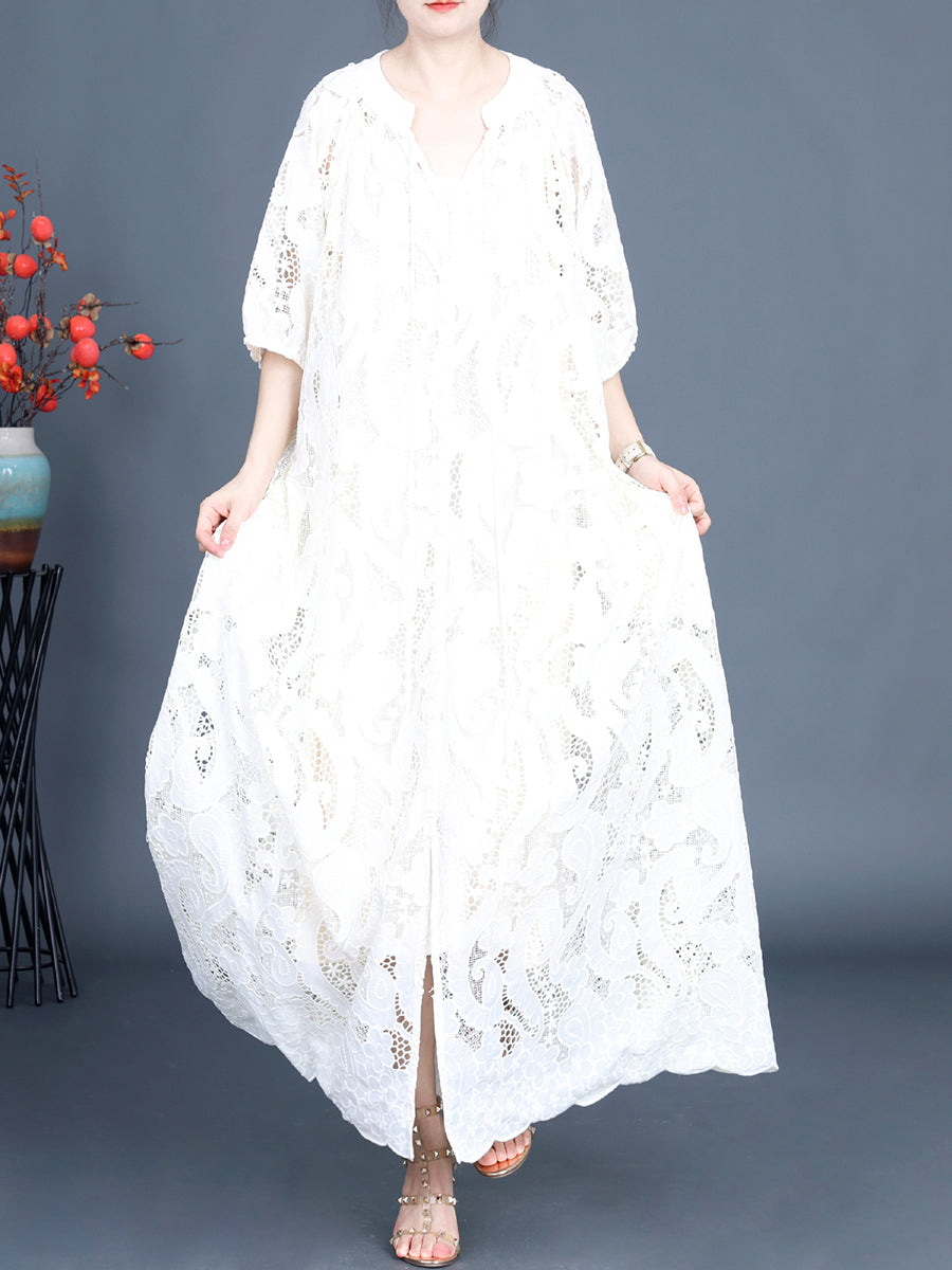 Summer Women's Lace Maxi Dress with Cutout Design, Style KL1050