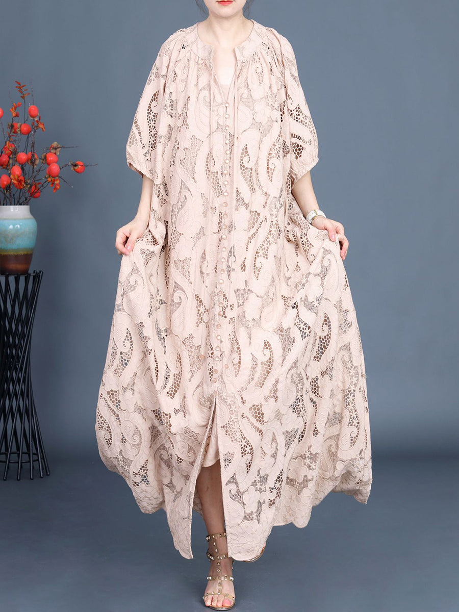 Summer Women's Lace Maxi Dress with Cutout Design, Style KL1050