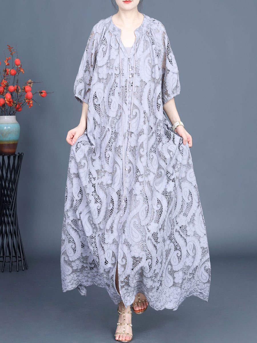 Summer Women's Lace Maxi Dress with Cutout Design, Style KL1050