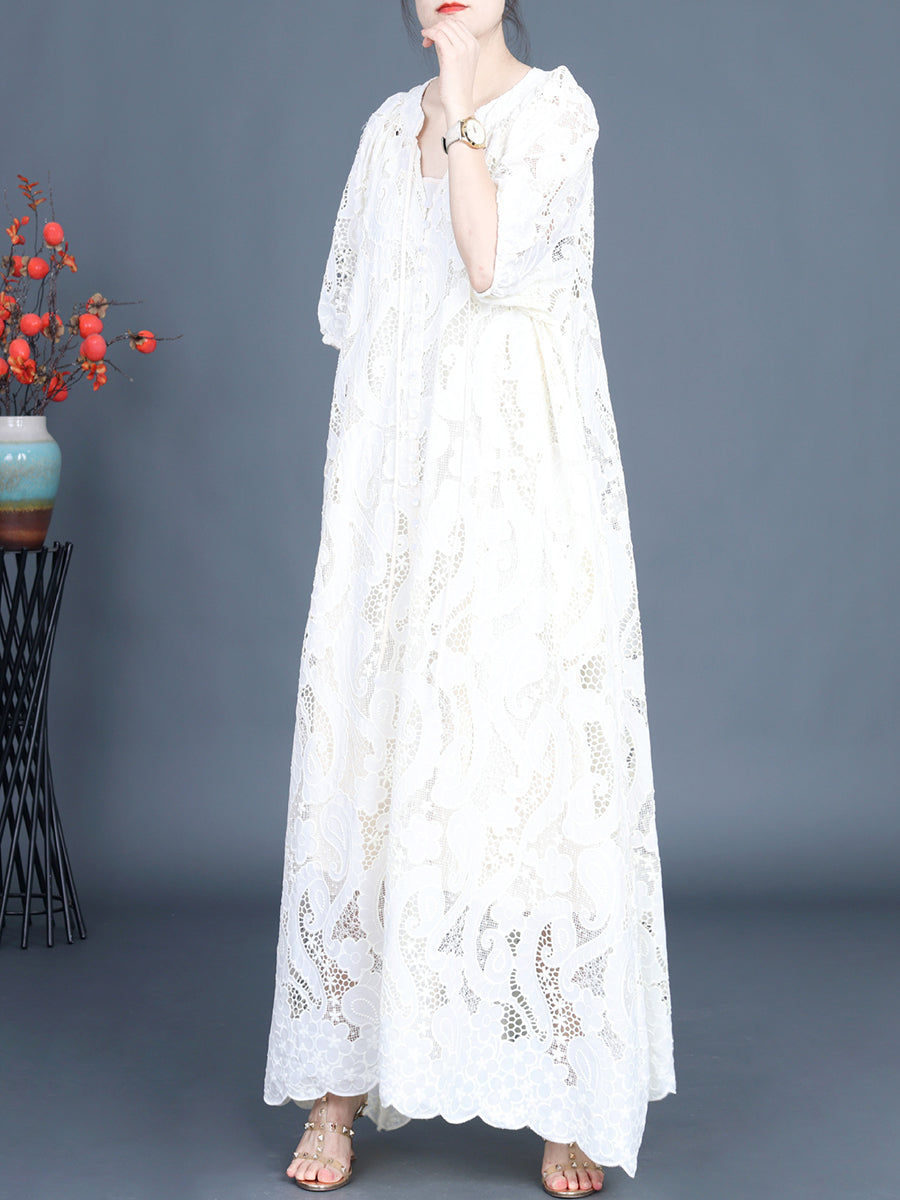 Summer Women's Lace Maxi Dress with Cutout Design, Style KL1050