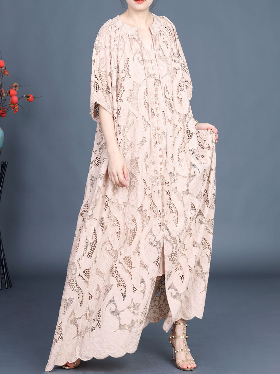 Summer Women's Lace Maxi Dress with Cutout Design, Style KL1050