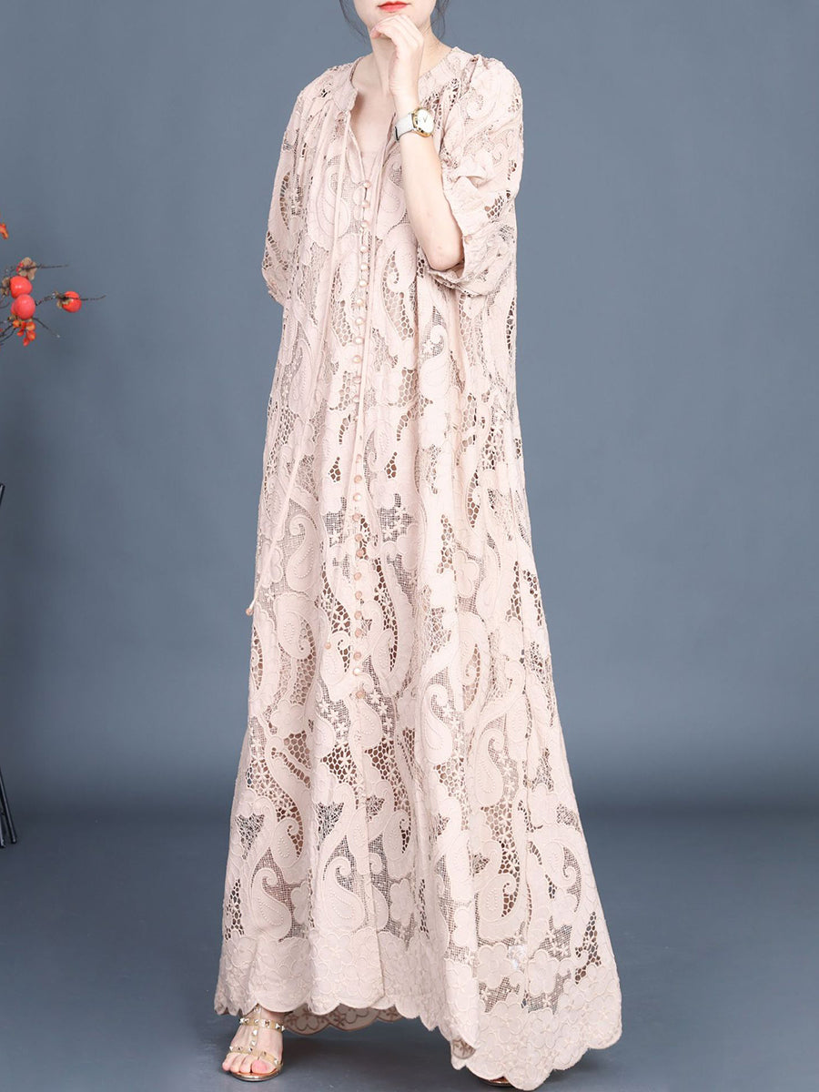 Summer Women's Lace Maxi Dress with Cutout Design, Style KL1050