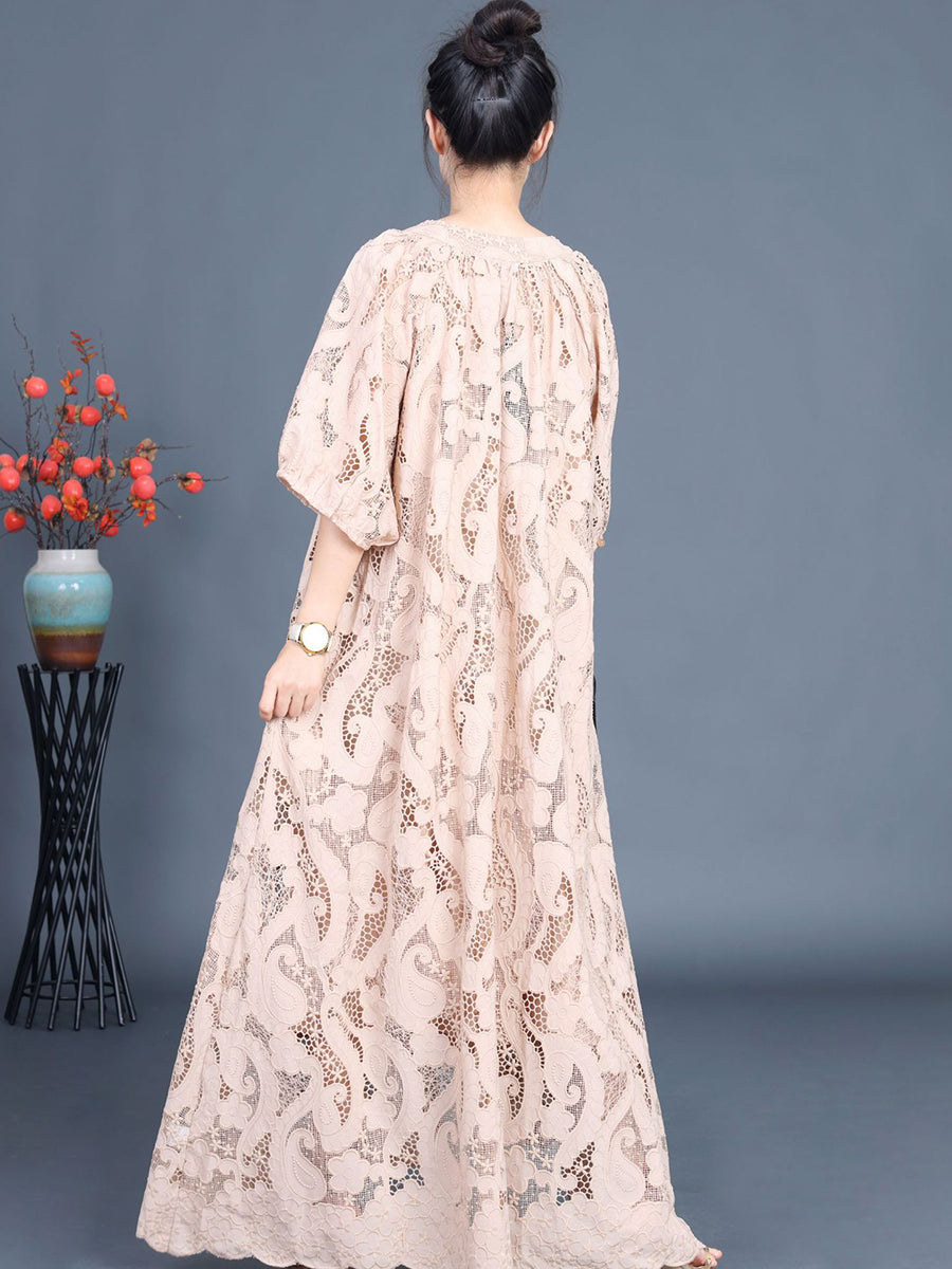 Summer Women's Lace Maxi Dress with Cutout Design, Style KL1050