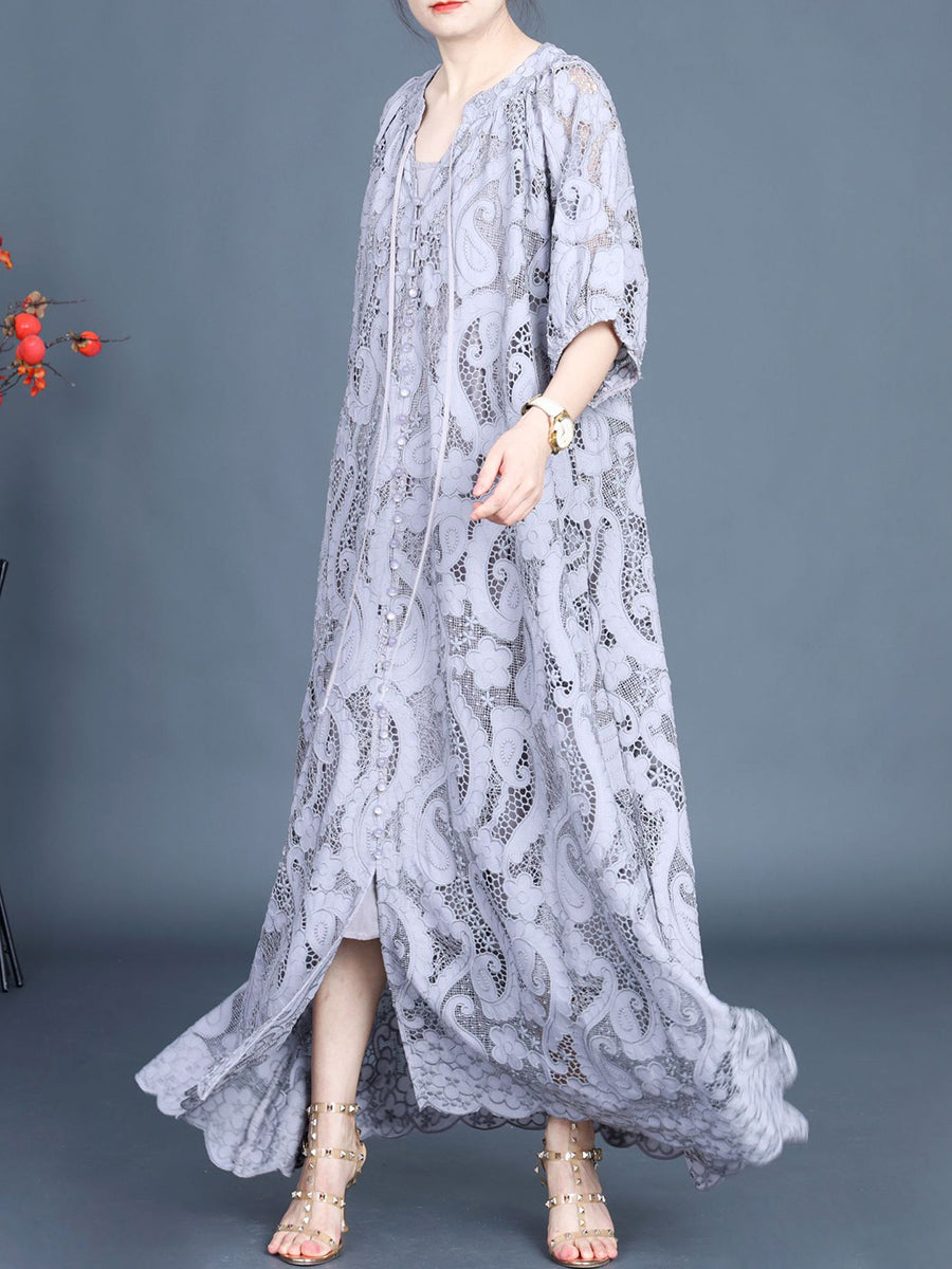 Summer Women's Lace Maxi Dress with Cutout Design, Style KL1050