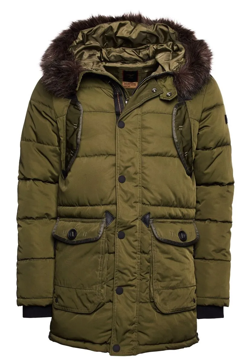 Khaki Long Padded Chinook Jacket by Superdry