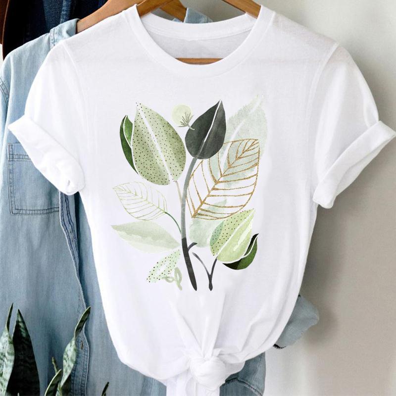 T-shirts for Women - Short Sleeve Plant Print Summer Beach Trendy Graphic Tee