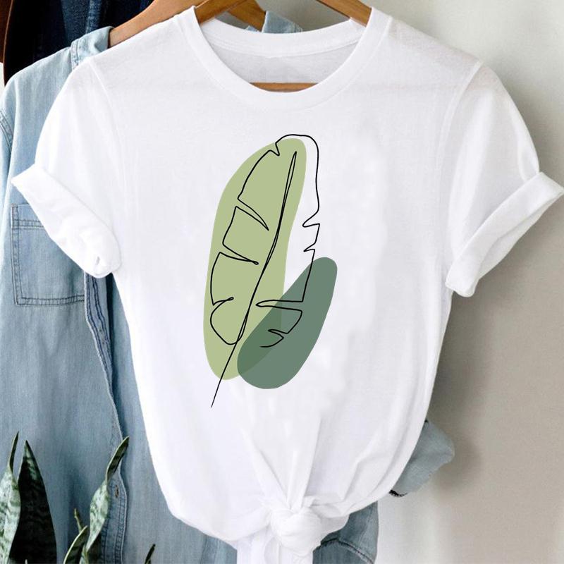 T-shirts for Women - Short Sleeve Plant Print Summer Beach Trendy Graphic Tee