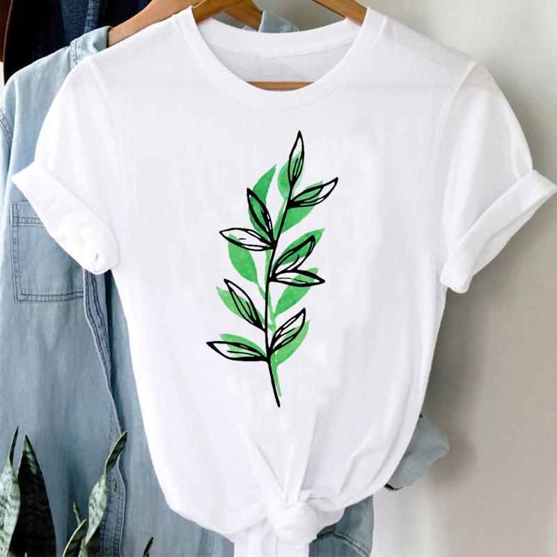 T-shirts for Women - Short Sleeve Plant Print Summer Beach Trendy Graphic Tee