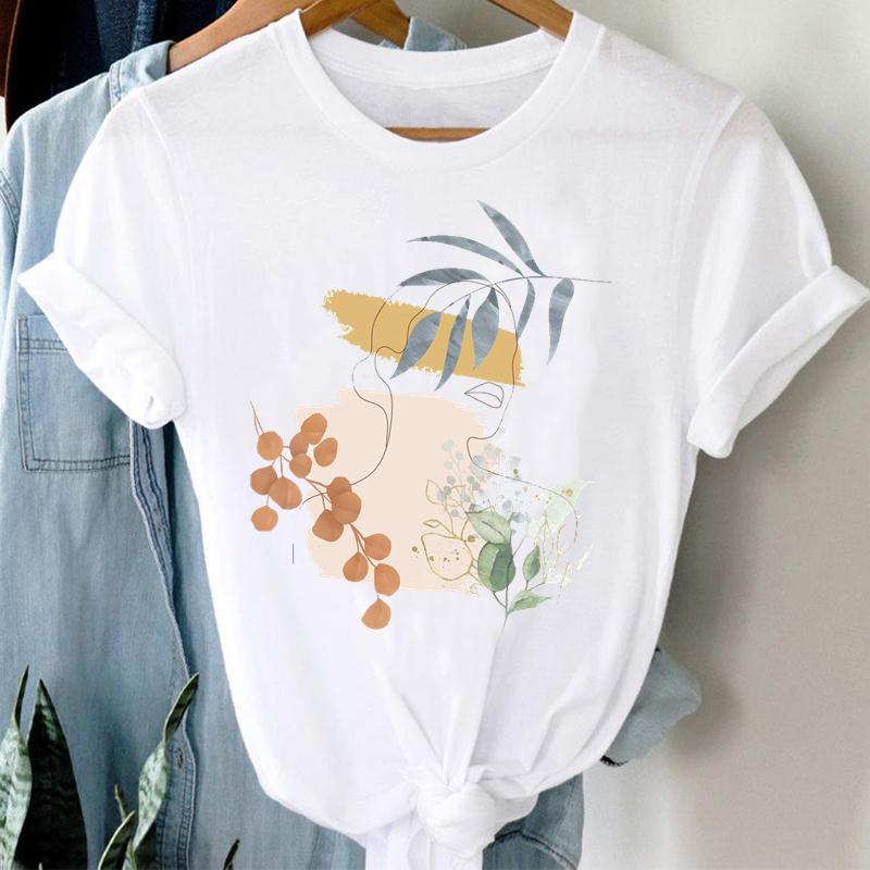 T-shirts for Women - Short Sleeve Plant Print Summer Beach Trendy Graphic Tee