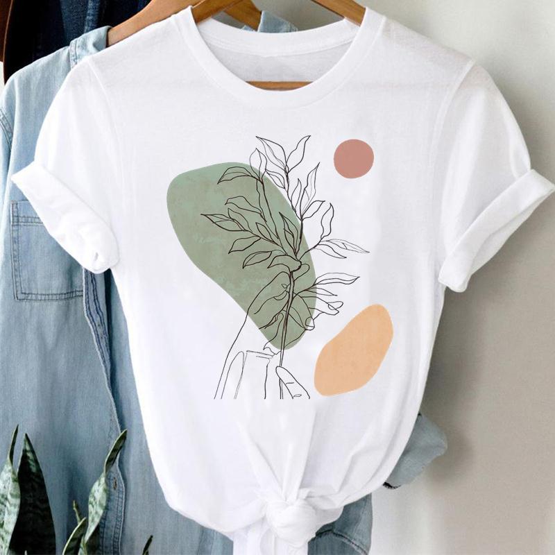 T-shirts for Women - Short Sleeve Plant Print Summer Beach Trendy Graphic Tee