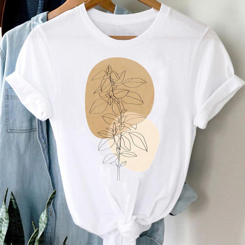 T-shirts for Women - Short Sleeve Plant Print Summer Beach Trendy Graphic Tee