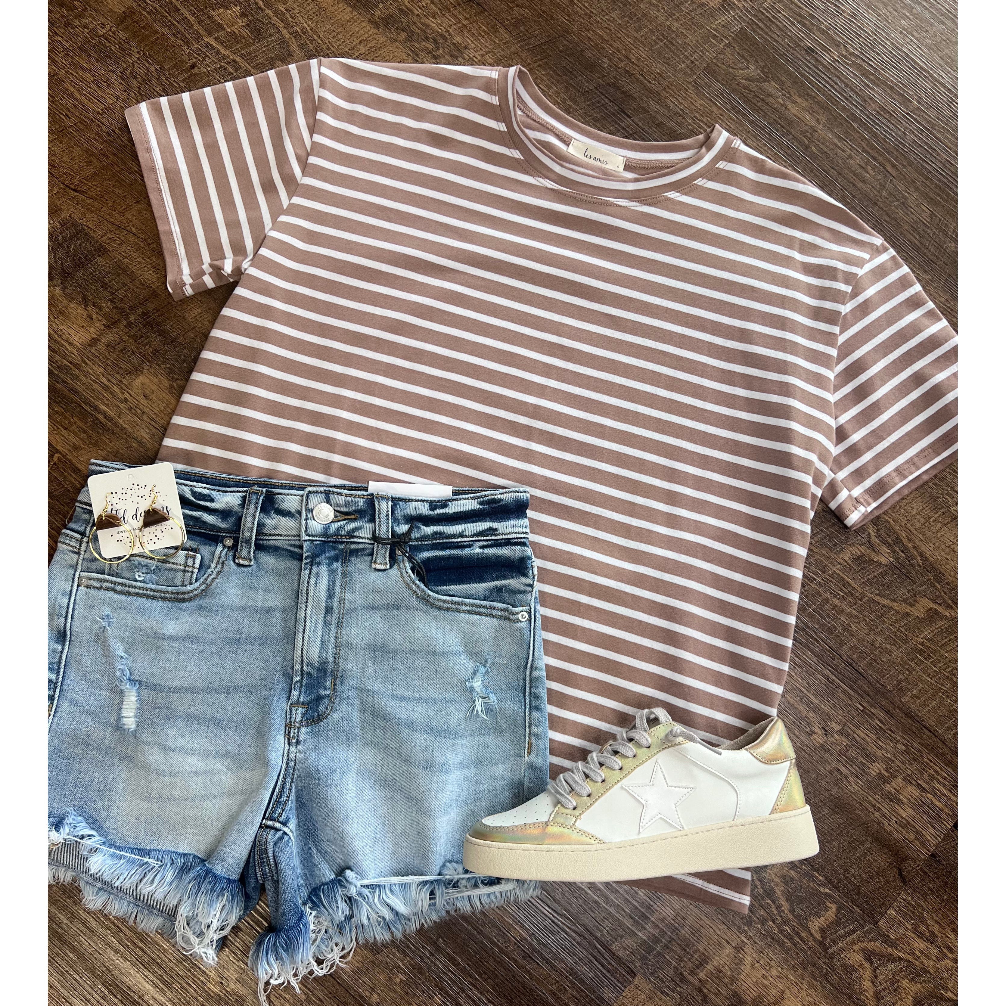 Taupe and White Striped Casual Top - search result